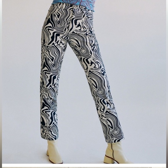 NWOT PALOMA WOOL Kelly Zebra High Waisted Straight Pants US SZ 2 /34 waist 26” - Picture 2 of 15